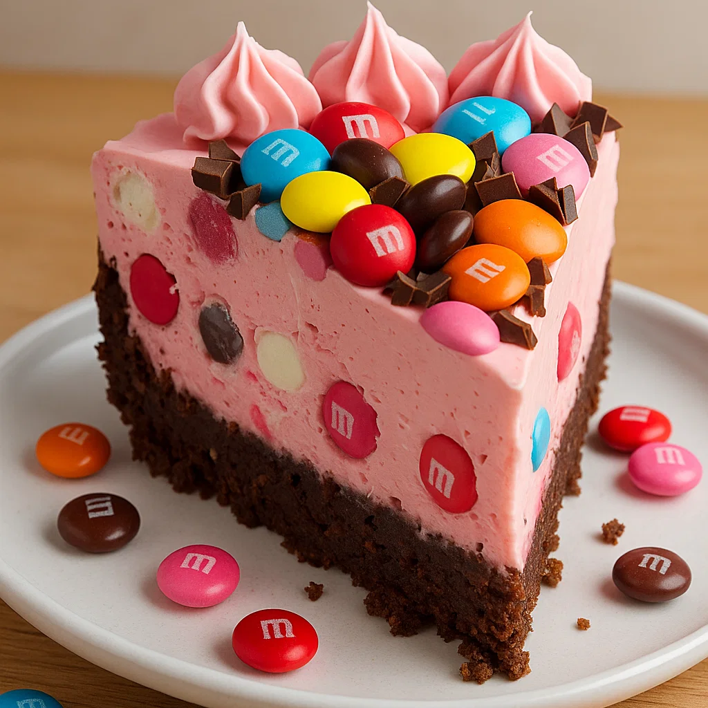 Pink M&M's Snickers Cheesecake