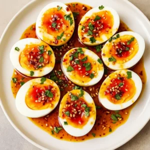 Spicy Chili Garlic Deviled Eggs