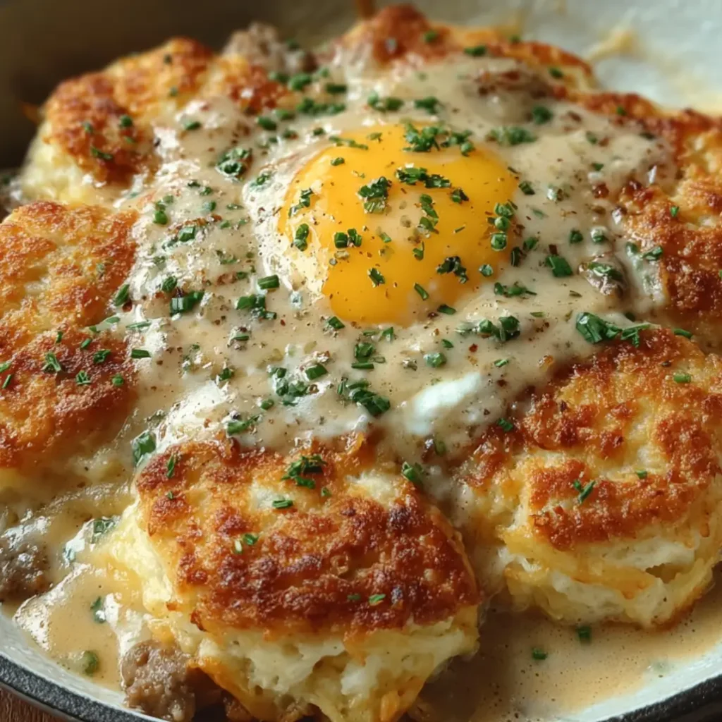 Biscuits Gravy Hashbrown Bake
