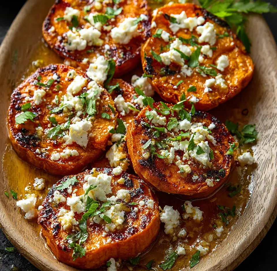 Roasted Sweet Potato Rounds Honey Feta
