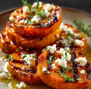 Roasted Sweet Potato Rounds Honey Feta