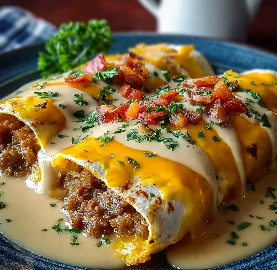Southern Breakfast Enchiladas Sausage Gravy