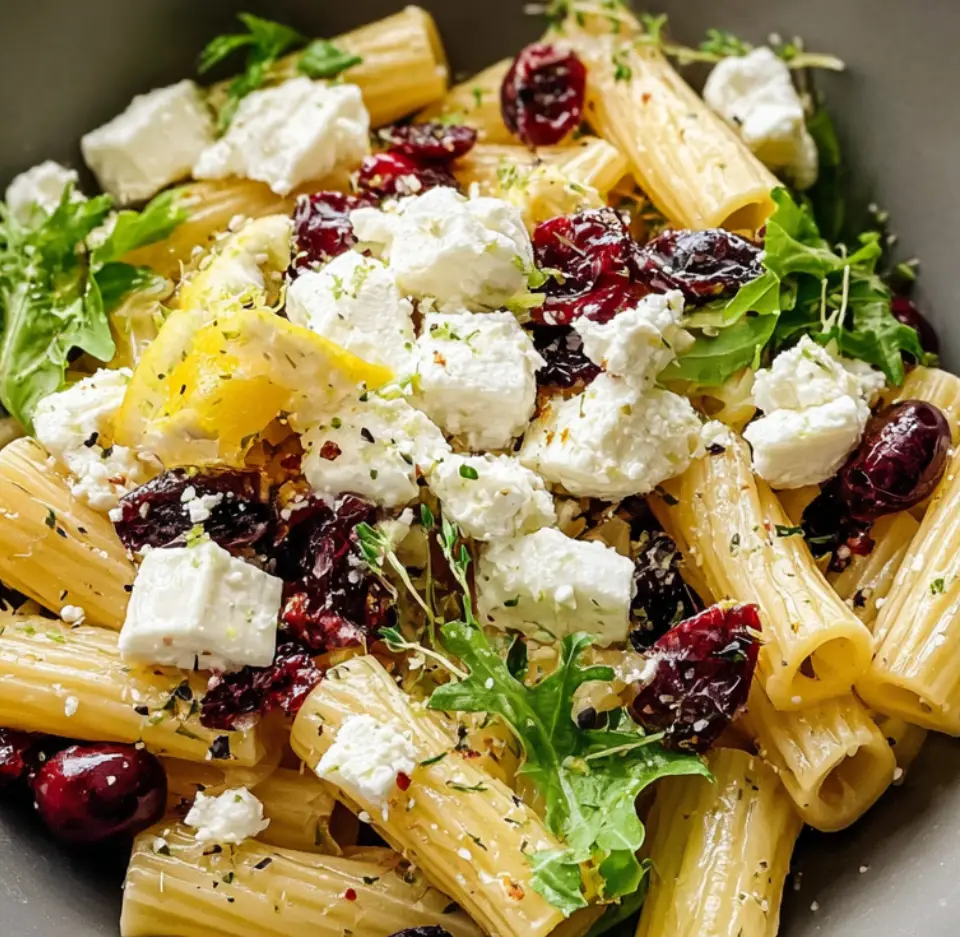 Feta Cranberry Rigatoni Salad Lemon Vinaigrette
