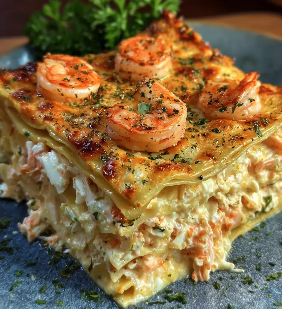 seafood lasagna with shrimp and crab