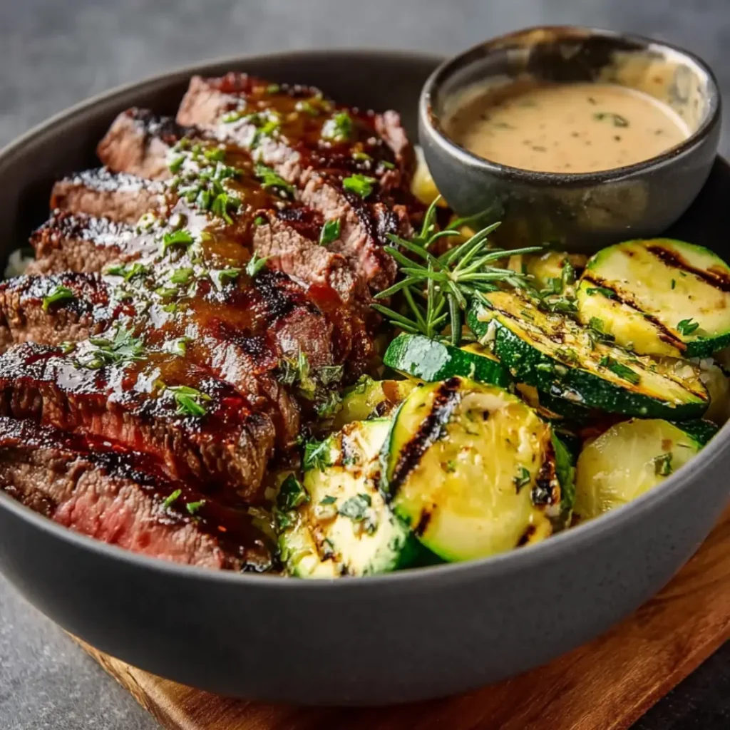 grilled steak and zucchini bowl