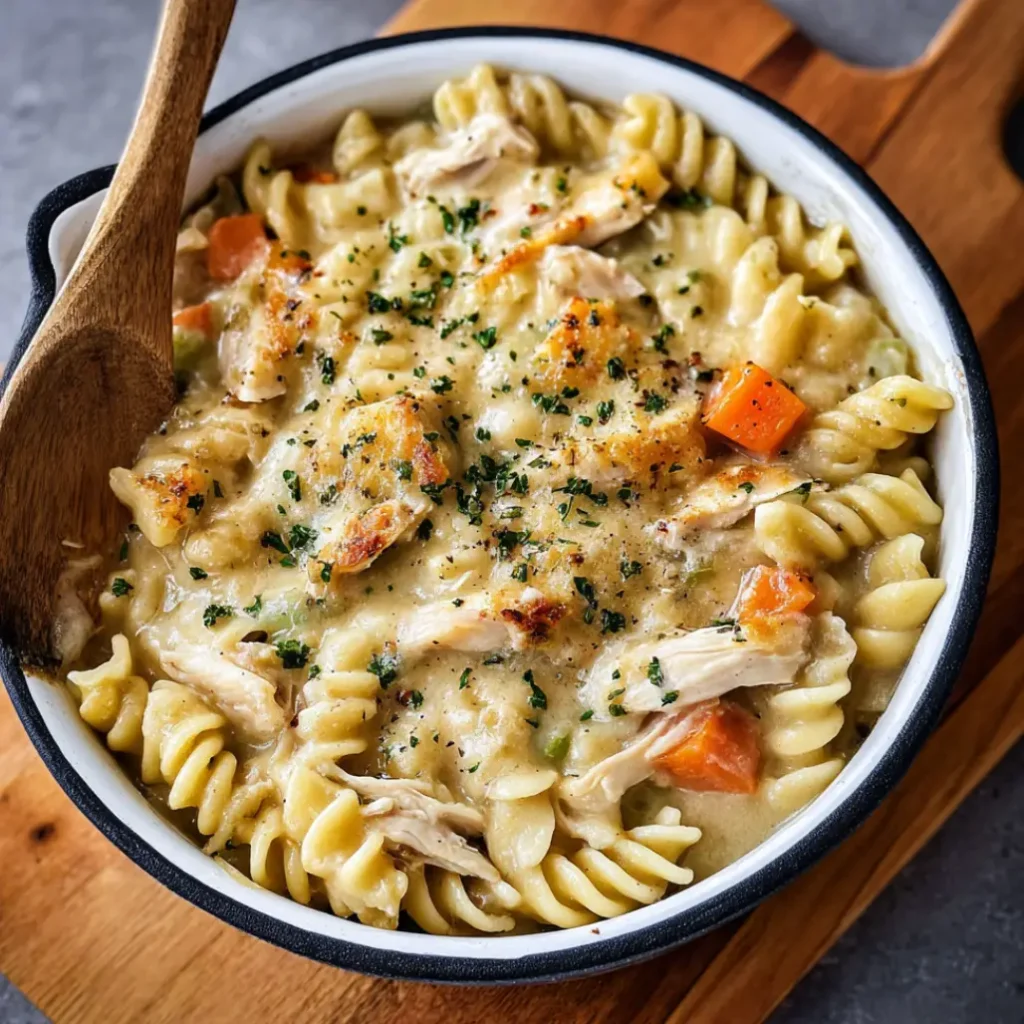 creamy chicken pot pie pasta