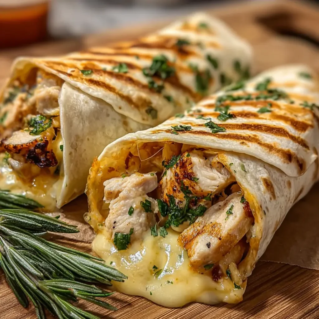 ooey gooey cheesy garlic chicken wraps