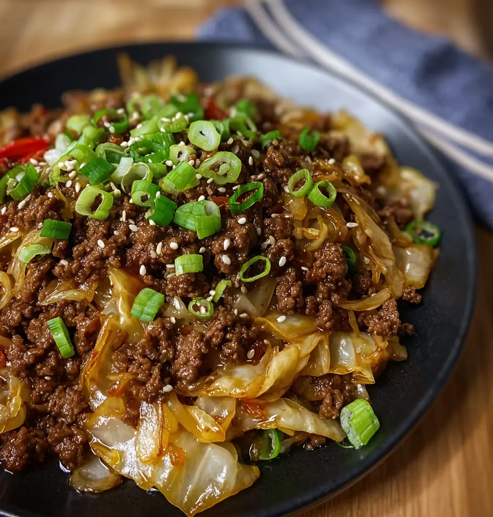 Low-Carb Mongolian Ground Beef & Cabbage
