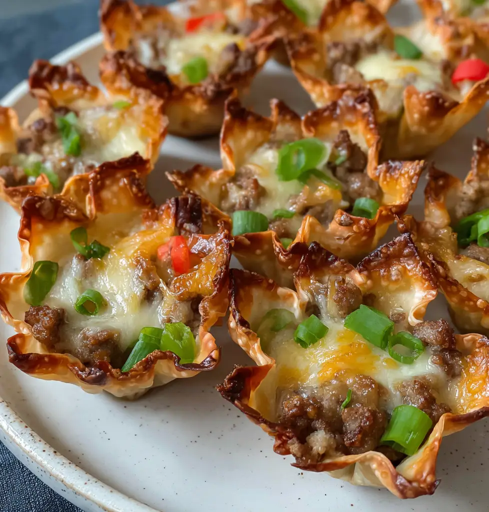 Cheesy Sausage Wonton Cups