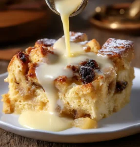 Old-Fashioned Bread Pudding with Vanilla Sauce