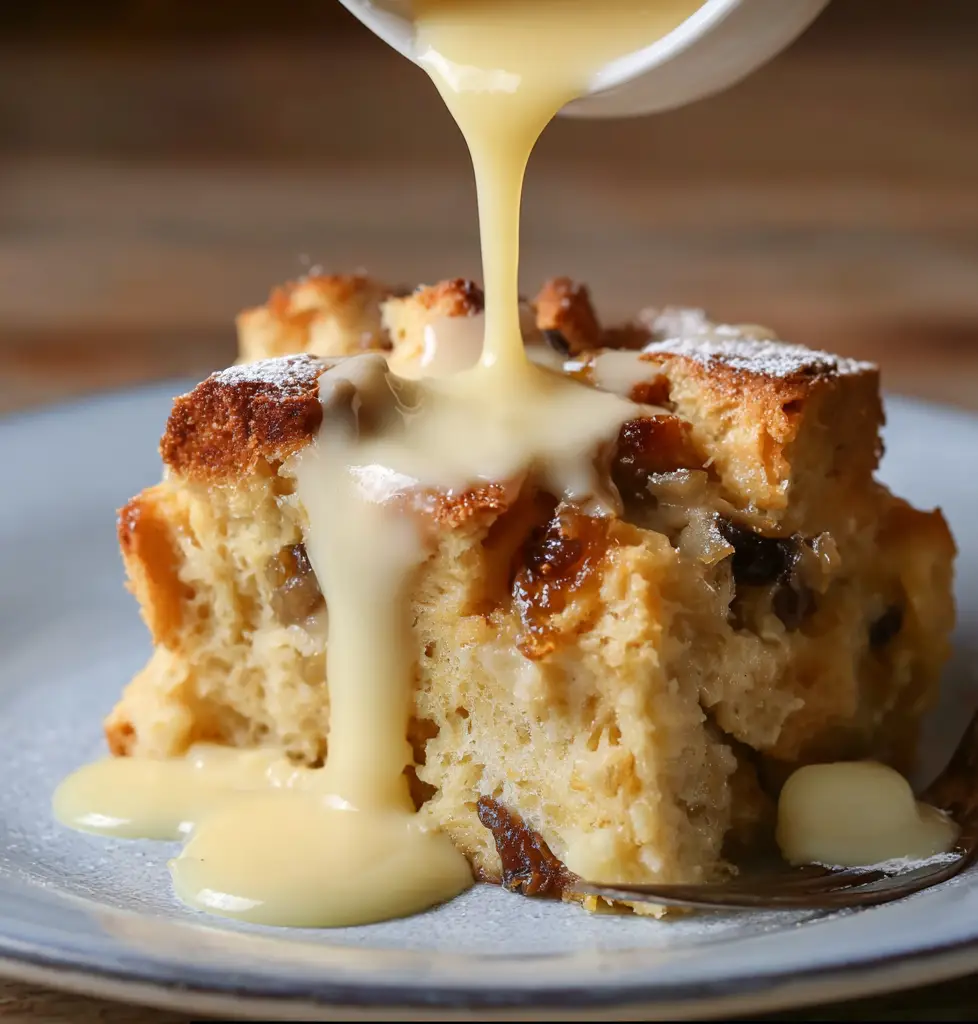 Old-Fashioned Bread Pudding with Vanilla Sauce